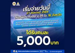 ผู้ประกันตนมาตรา 39 ใน 19จังหวัด รับเงินเยียวยา 5,000 วันนี้