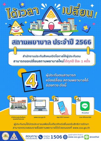 ประกันสังคม เปิดโอกาสให้ผู้ประกันตนมาตรา 33 มาตรา 39 ที่ประสงค์เปลี่ยน รพ.ในปี 66 เตรียมยื่นเรื่องผ่าน 4 ช่องทาง เริ่มตั้งแต่ 16 ธ.ค.นี้