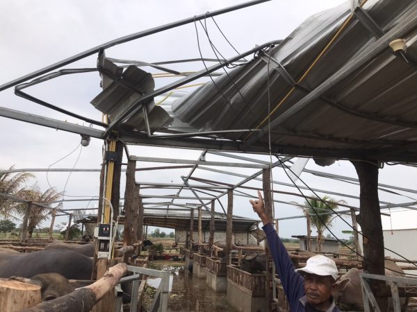 พายุหมุนฤดูร้อนพัดถล่มบ้านเรือนที่อยู่อาศัย และคอกเลี้ยงสัตว์ของชาวตำบลอุ่มเม่า อ.โพนทอง ได้รับความเสียหายยับหลายหลังคาเรือน